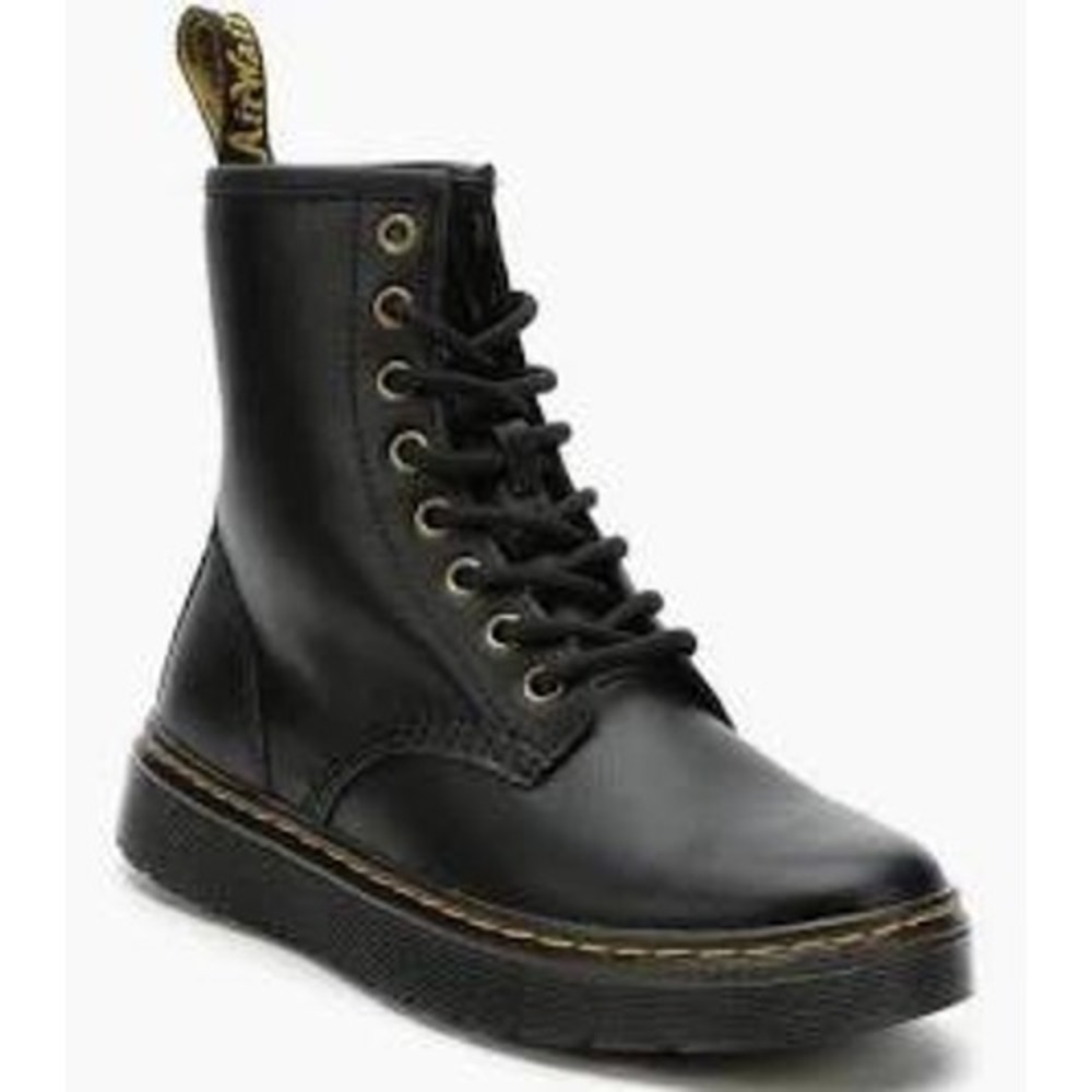 Dr Martens Zavala combat boots women 8 leather black lace up ankle grunge moto